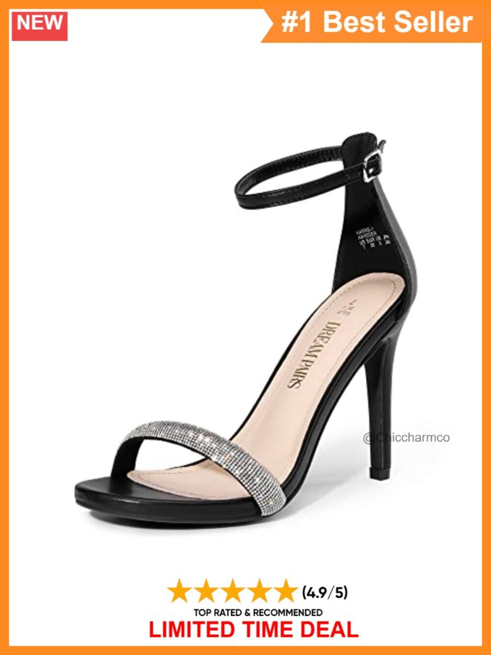 Faux Leather Rhinestone Platform Heeled Sandals Ankle Strap Formal Prom